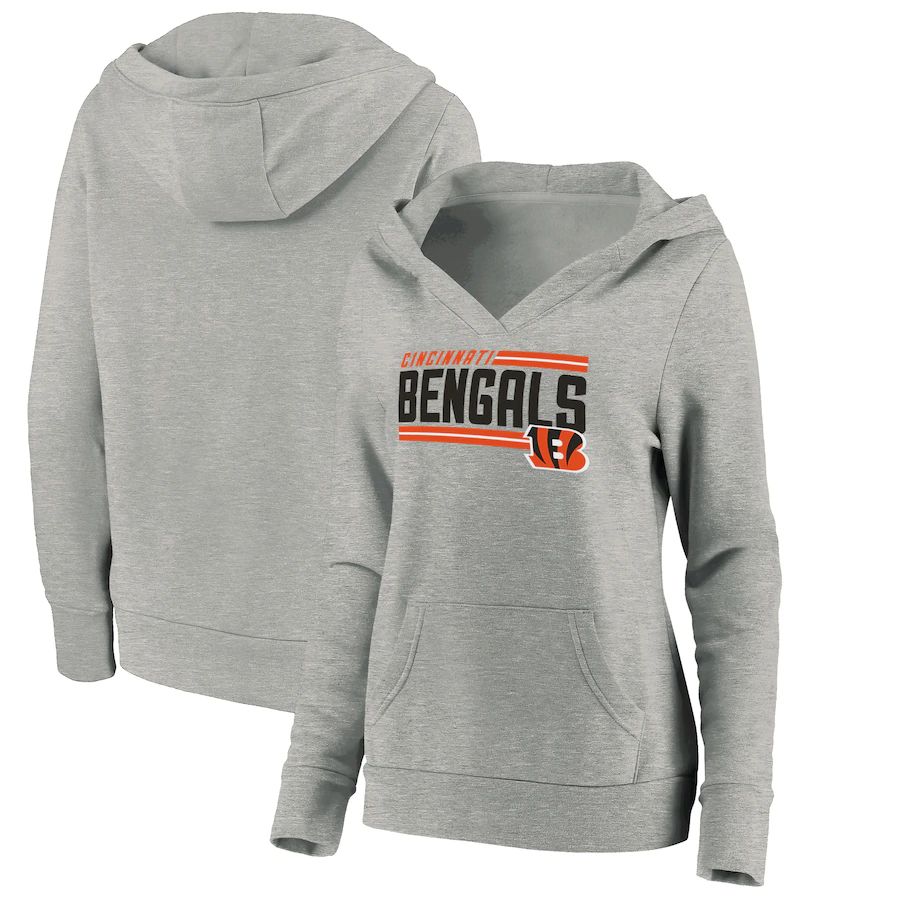 Women Cincinnati Bengals Fanatics Branded Heathered Gray On Side Stripe V-Neck Pullover Hoodie->women nfl jersey->Women Jersey